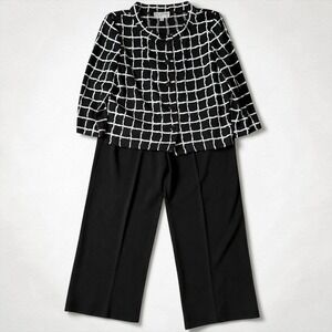 St John Collection Black White Windowpane Knit Pant Suit 14 USA
